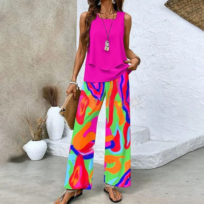 MELEK - SET AUS ÄRMELLOSER BLUSE UND PALAZZOHOSE - Image 13