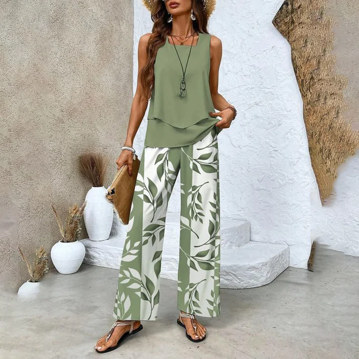MELEK - SET AUS ÄRMELLOSER BLUSE UND PALAZZOHOSE - Image 9
