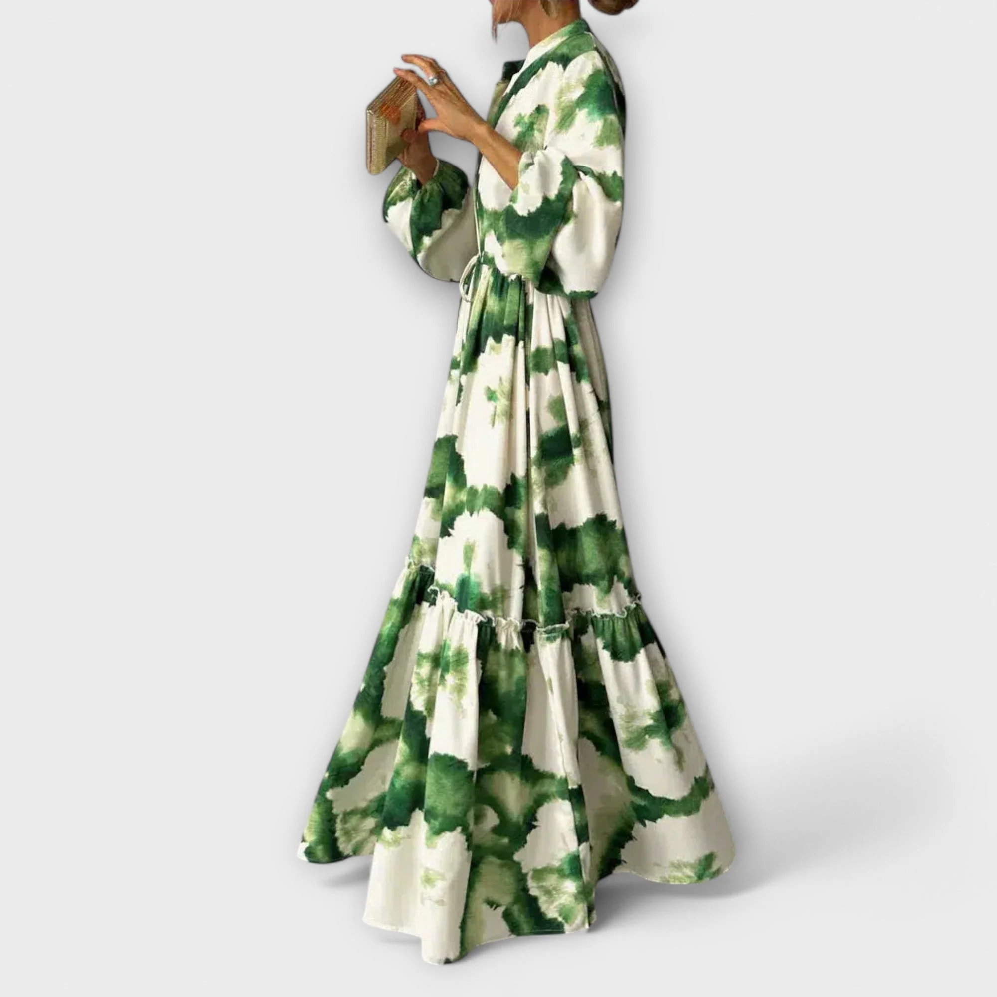 Melina - Grünes Maxikleid mit langen Ärmeln und V-Ausschnitt" 

Rewritten: "Melina - Grünes Maxikleid mit langen Ärmeln und elegantem V-Ausschnitt