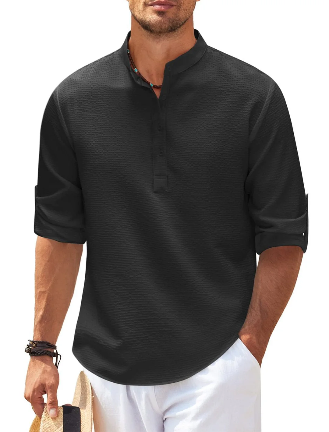 Michael - Legeres Sommerhemd ohne Kragen - Sommer-Chic