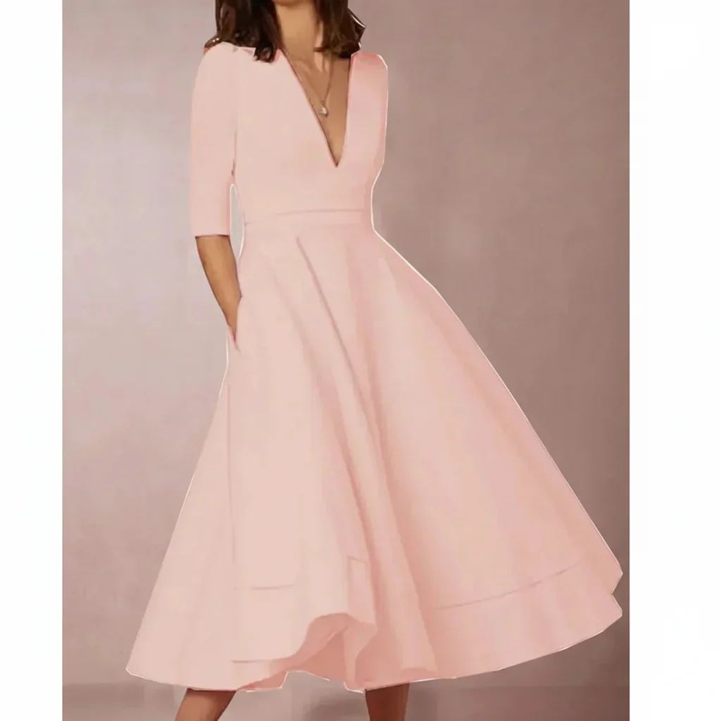 Jana | Damen Midi Kleid V-Ausschnitt 3/4-Ärmel Taschen – A-Linie Midi Kleid 2026 - Image 4