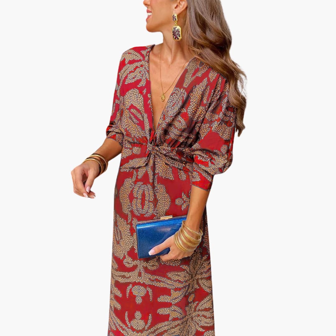 Midikleid für Damen - Blumenmuster, Langarm & V-Ausschnitt - Image 9