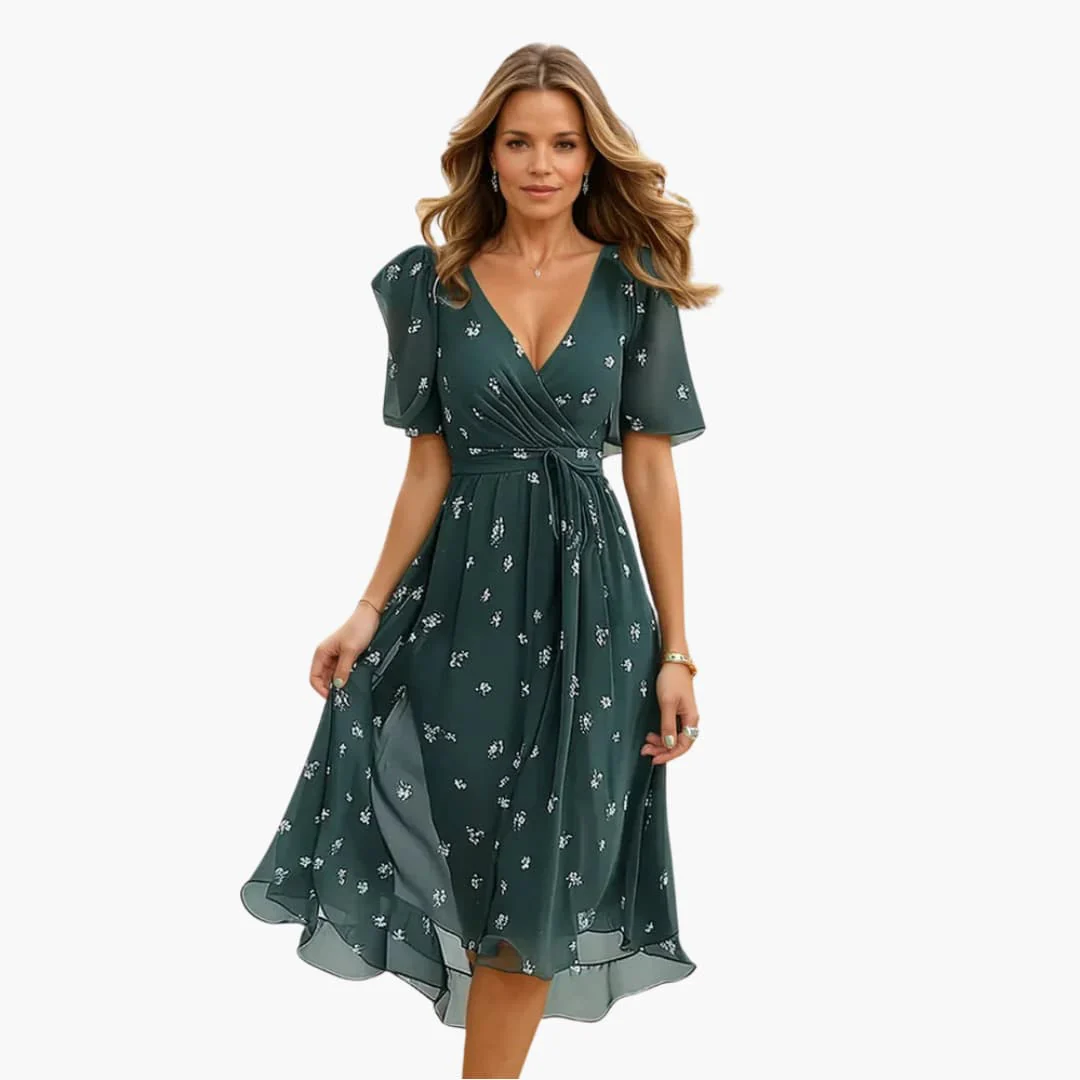 Midikleid für Damen - Elegant, Blumenmuster & V-Ausschnitt - Image 6