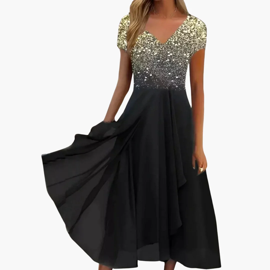 Midikleid für Damen - Elegant mit Pailletten & Chiffonrock - Image 2