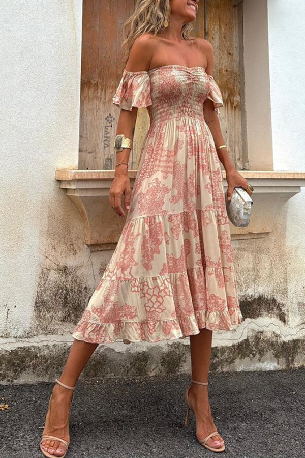 Midikleid mit Schulterausschnitten und romantischem Druck – Pitaya - Image 6