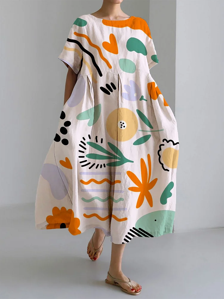 MILENA | Lange buntes Kleid mit leichtem Komfort und künstlerischem Druck für einen einzigartigen Sommerstil