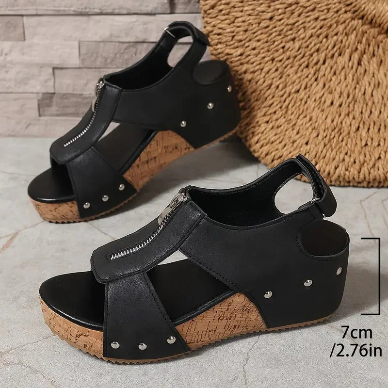 Misfa | Stylische Retro-Keilsandalen mit Reißverschluss - Image 6