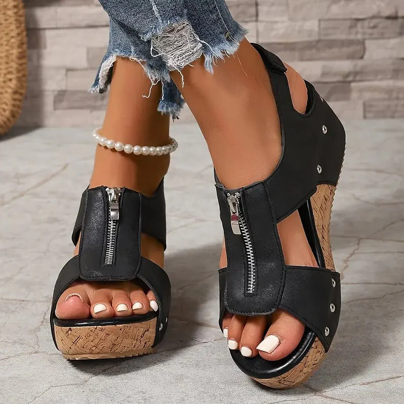 Misfa | Stylische Retro-Keilsandalen mit Reißverschluss - Image 8
