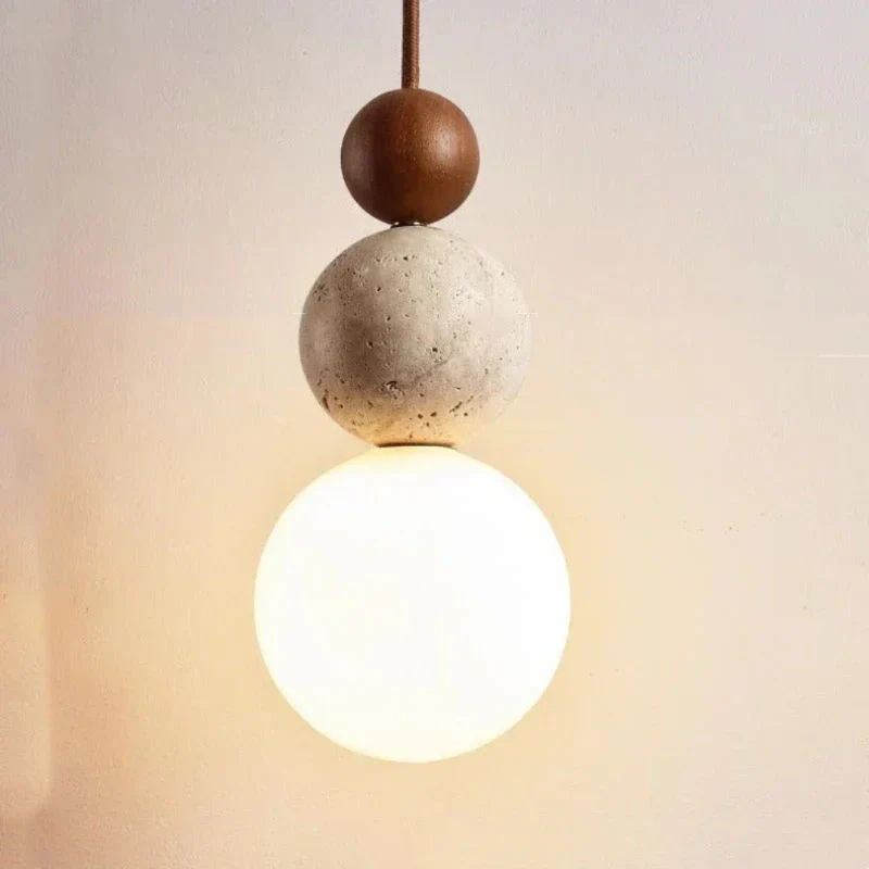Moderne Pendelleuchte aus Travertin und Mahagoni – Hängelampe für Esszimmer, Wohnzimmer und Küche