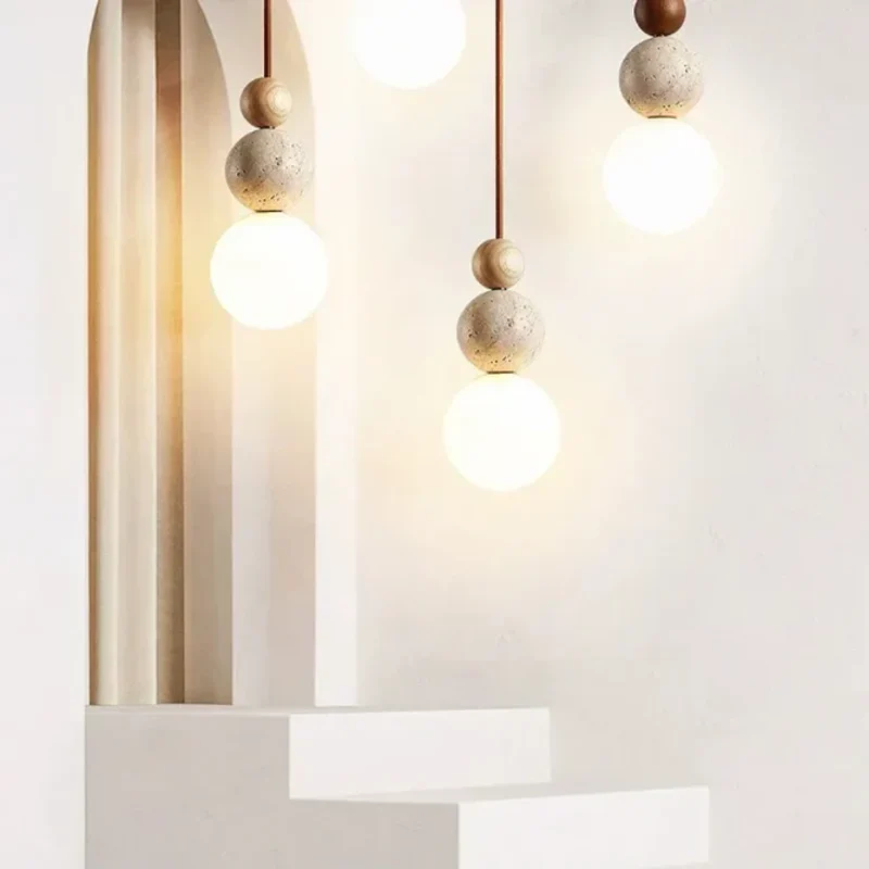 Moderne Pendelleuchte aus Travertin und Mahagoni – Hängelampe für Esszimmer, Wohnzimmer und Küche - Image 3