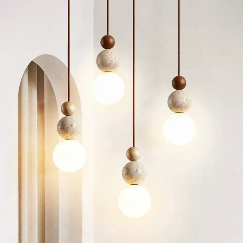 Moderne Pendelleuchte aus Travertin und Mahagoni – Hängelampe für Esszimmer, Wohnzimmer und Küche - Image 5