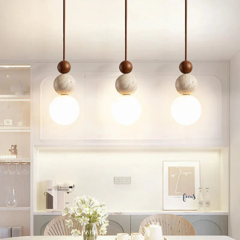 Moderne Pendelleuchte aus Travertin und Mahagoni – Hängelampe für Esszimmer, Wohnzimmer und Küche - Image 6
