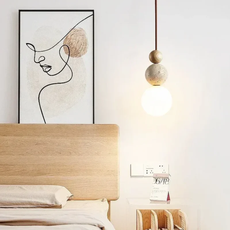 Moderne Pendelleuchte aus Travertin und Mahagoni – Hängelampe für Esszimmer, Wohnzimmer und Küche - Image 7
