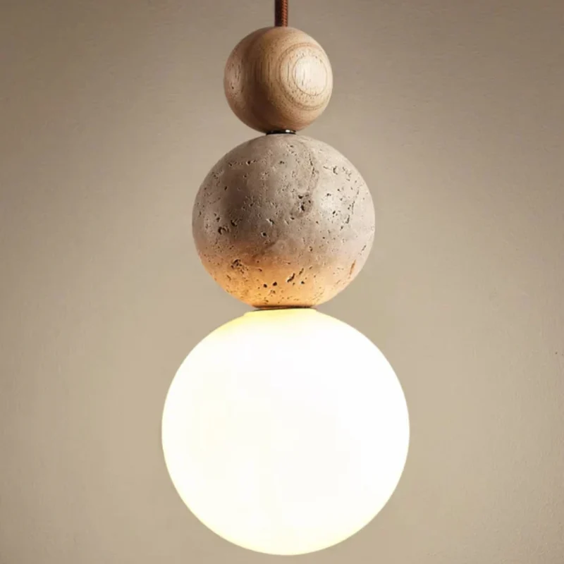 Moderne Pendelleuchte aus Travertin und Mahagoni – Hängelampe für Esszimmer, Wohnzimmer und Küche - Image 9