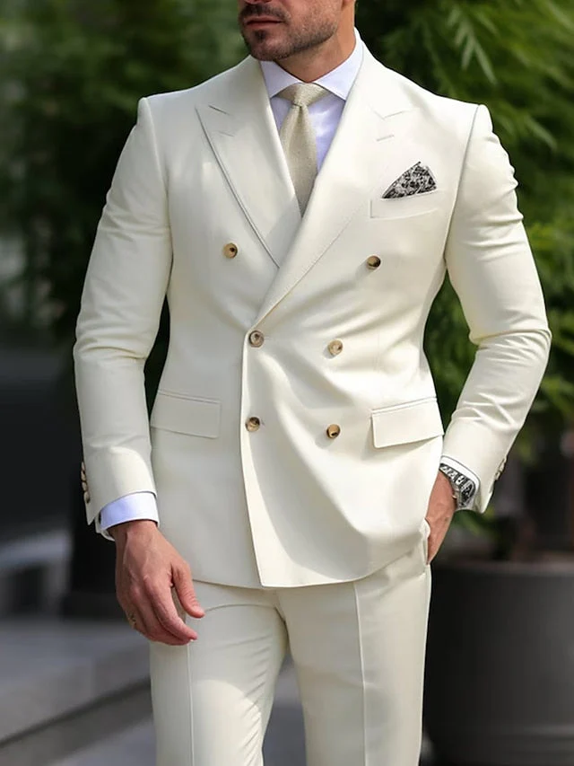Moderner Slim Fit Hochzeitsgast Anzug für Herren | Elfenbein