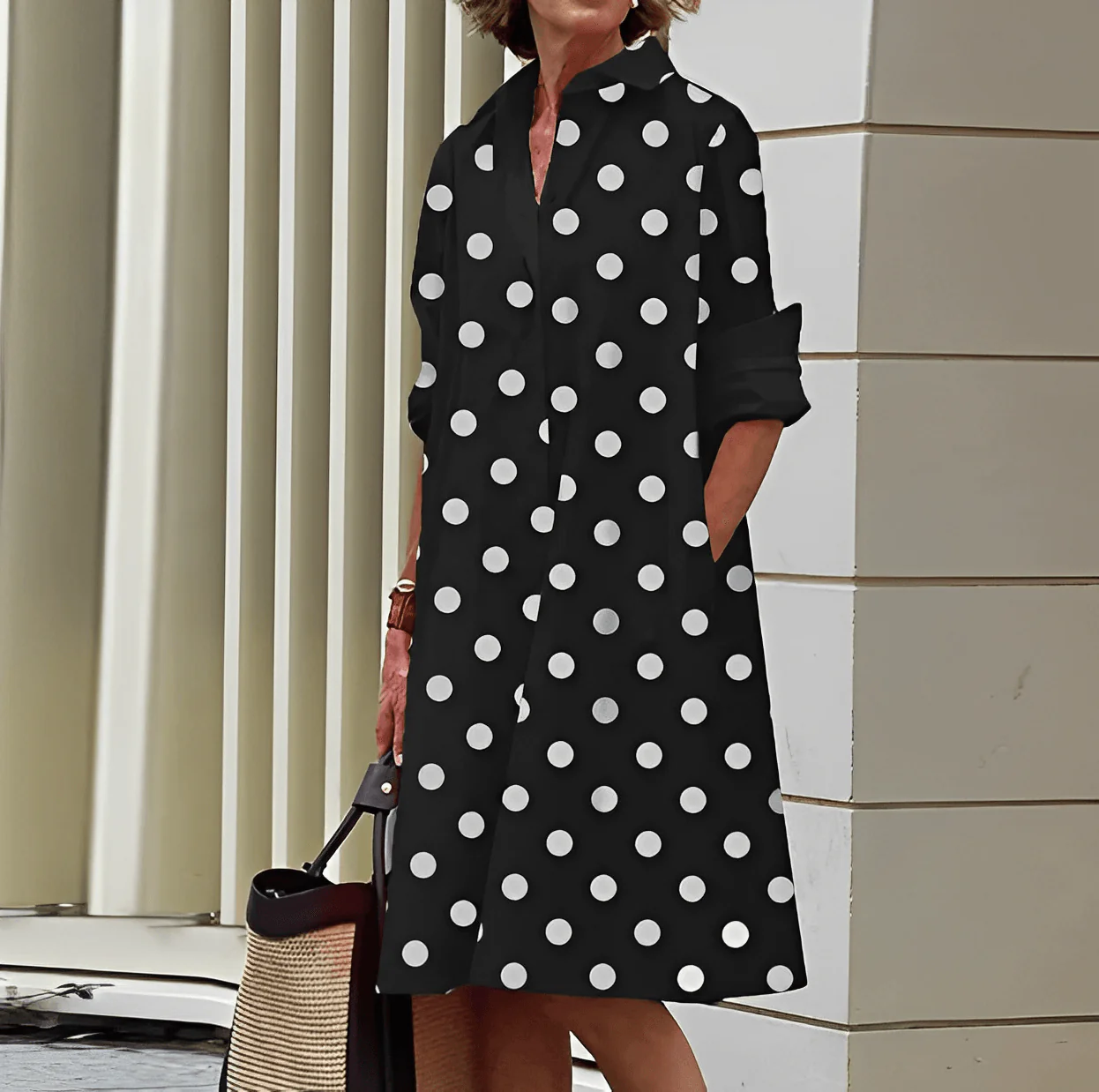 Modernes hemdblusenkleid mit umlegekragen & dreiviertelärmel - Image 11