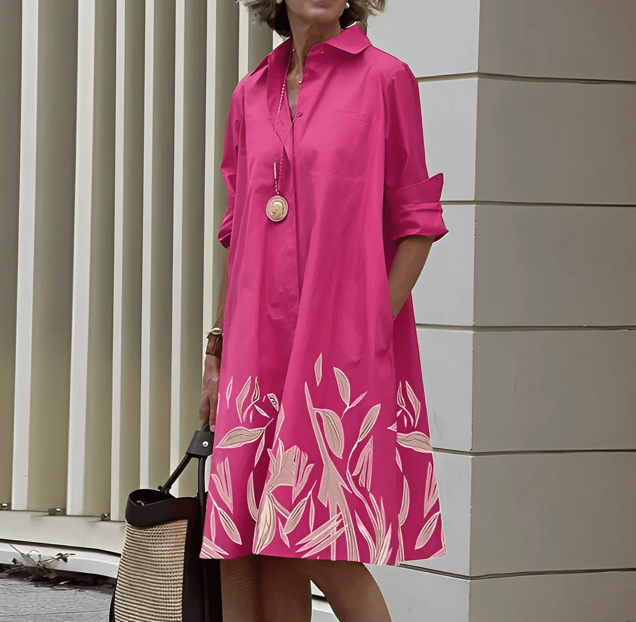 Modernes hemdblusenkleid mit umlegekragen & dreiviertelärmel - Image 12