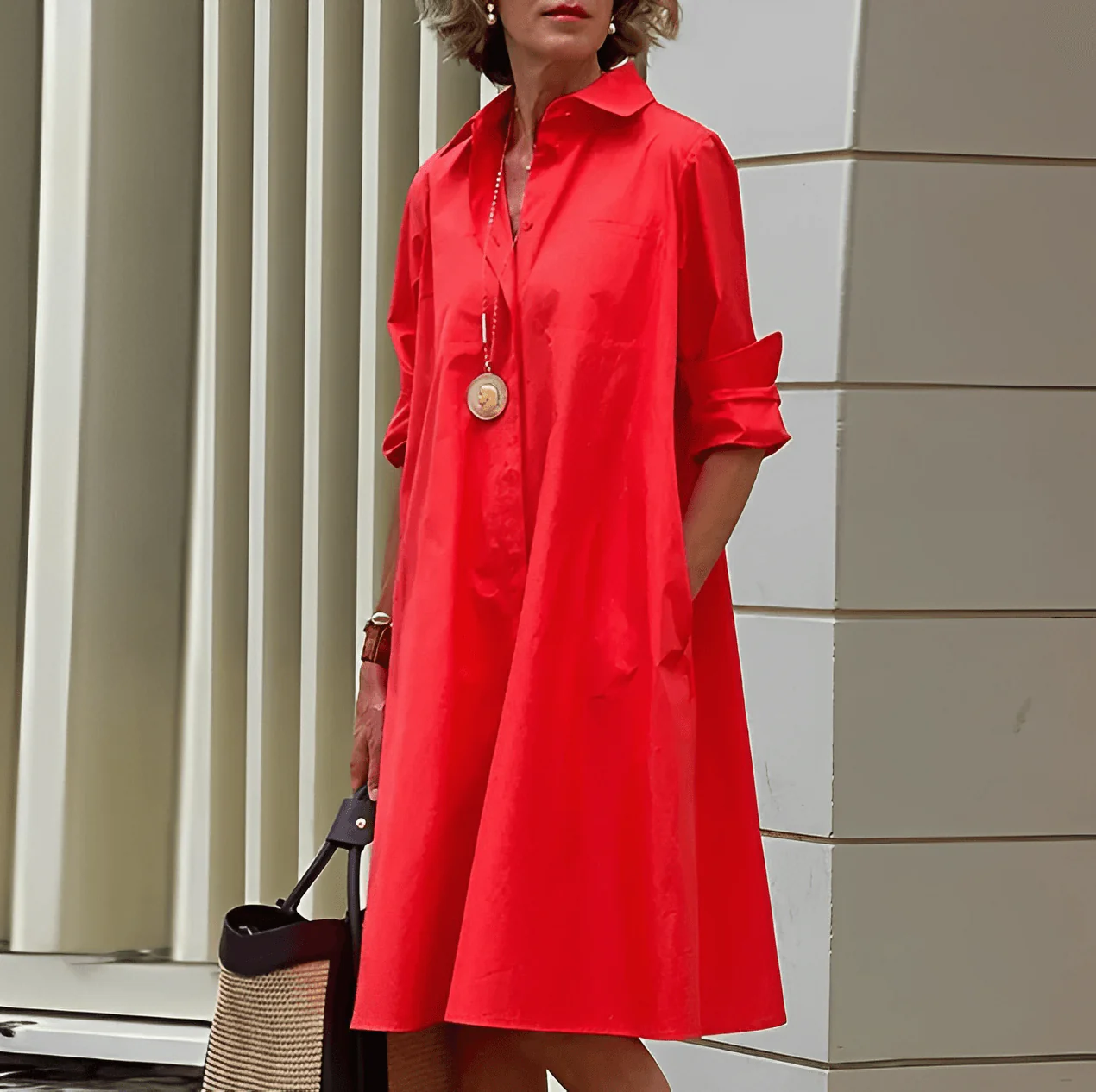 Modernes hemdblusenkleid mit umlegekragen & dreiviertelärmel - Image 6