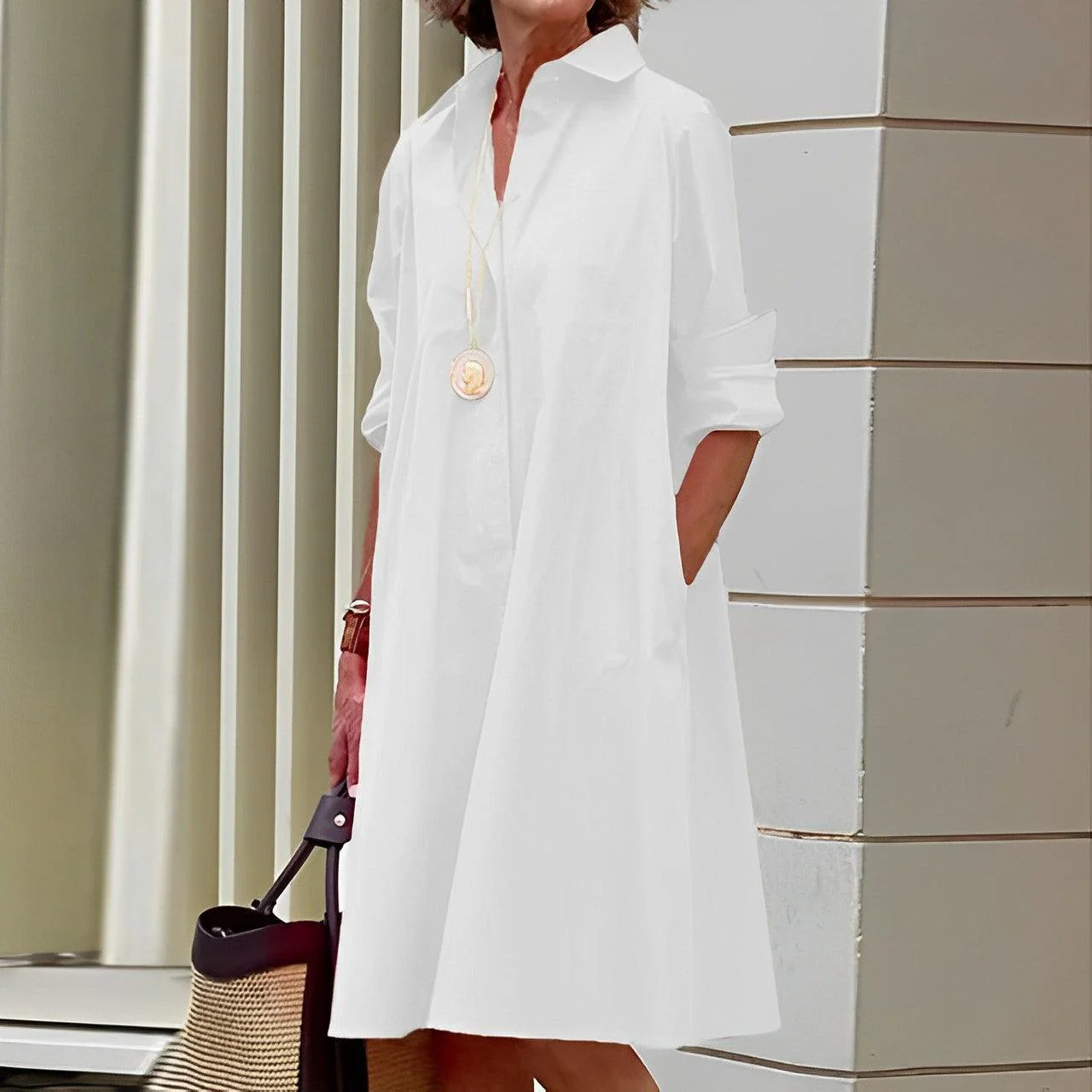 Modernes hemdblusenkleid mit umlegekragen & dreiviertelärmel - Image 8