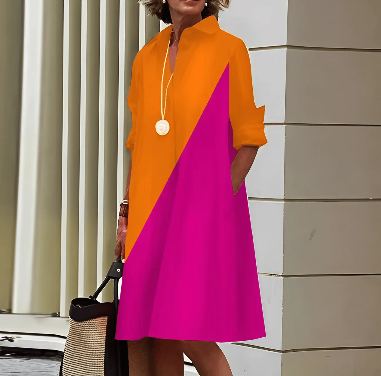 Modernes hemdblusenkleid mit umlegekragen & dreiviertelärmel - Image 9