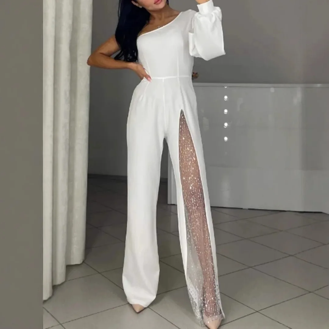 Modischer und sexy Damen Jumpsuit mit abfallenden Schultern und hohem Schlitz - Image 6