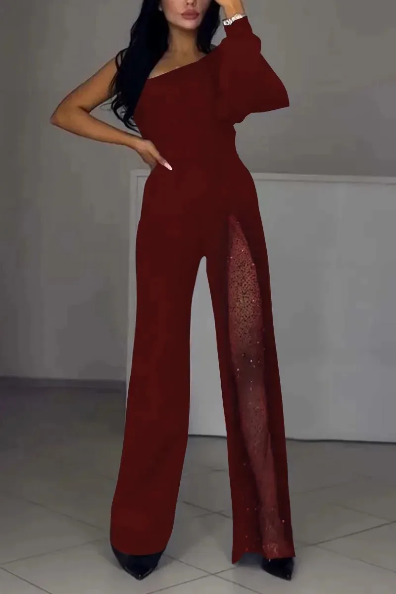 Modischer und sexy Damen Jumpsuit mit abfallenden Schultern und hohem Schlitz - Image 7