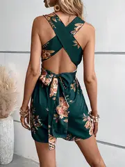 Molly | Jumpsuit mit tiefem V-Ausschnitt und Blumenmuster zum Binden für Frauen - Image 2