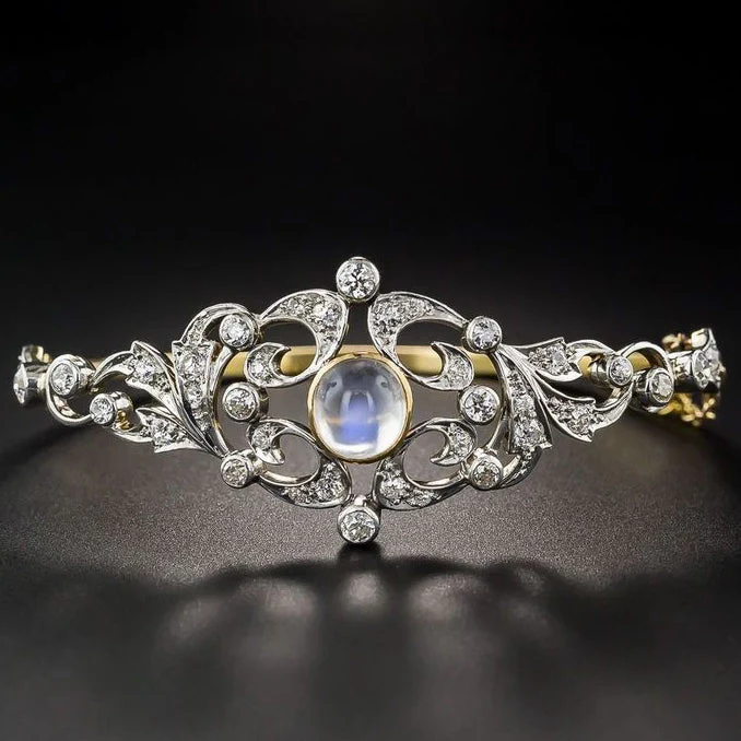 Mondkristall mit Zirkonia Armband in Vintage Gold