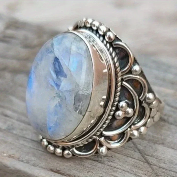 Mondstein gerundet versilbert Ring