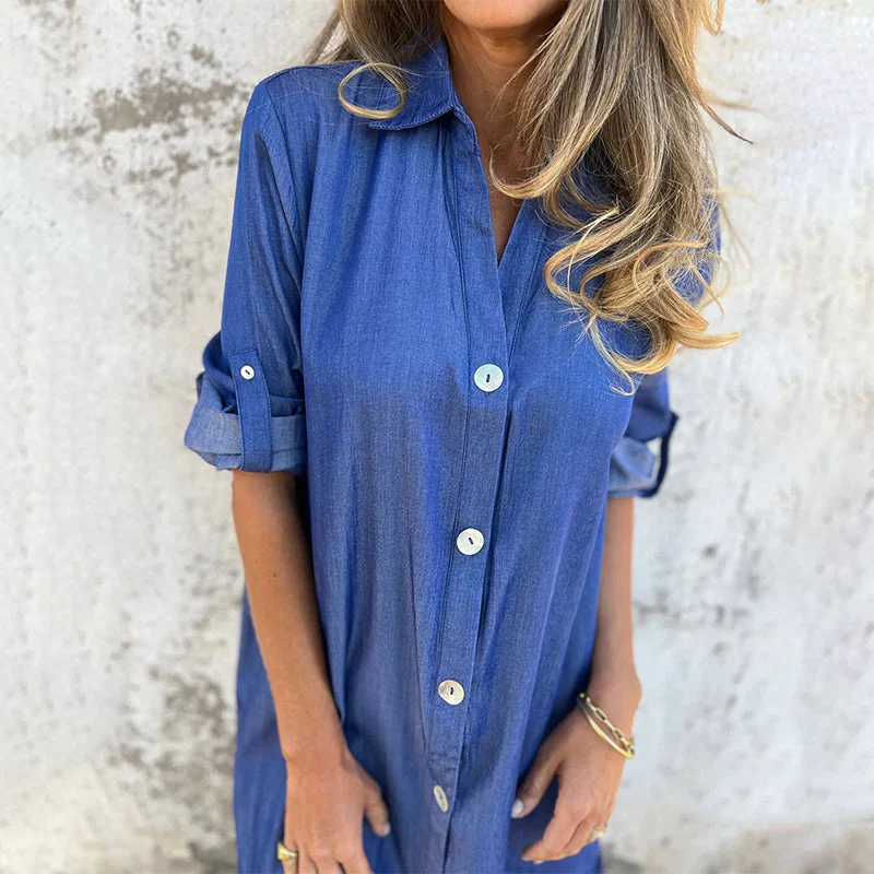 Moniek™ | Bequemes Jeanshemdkleid