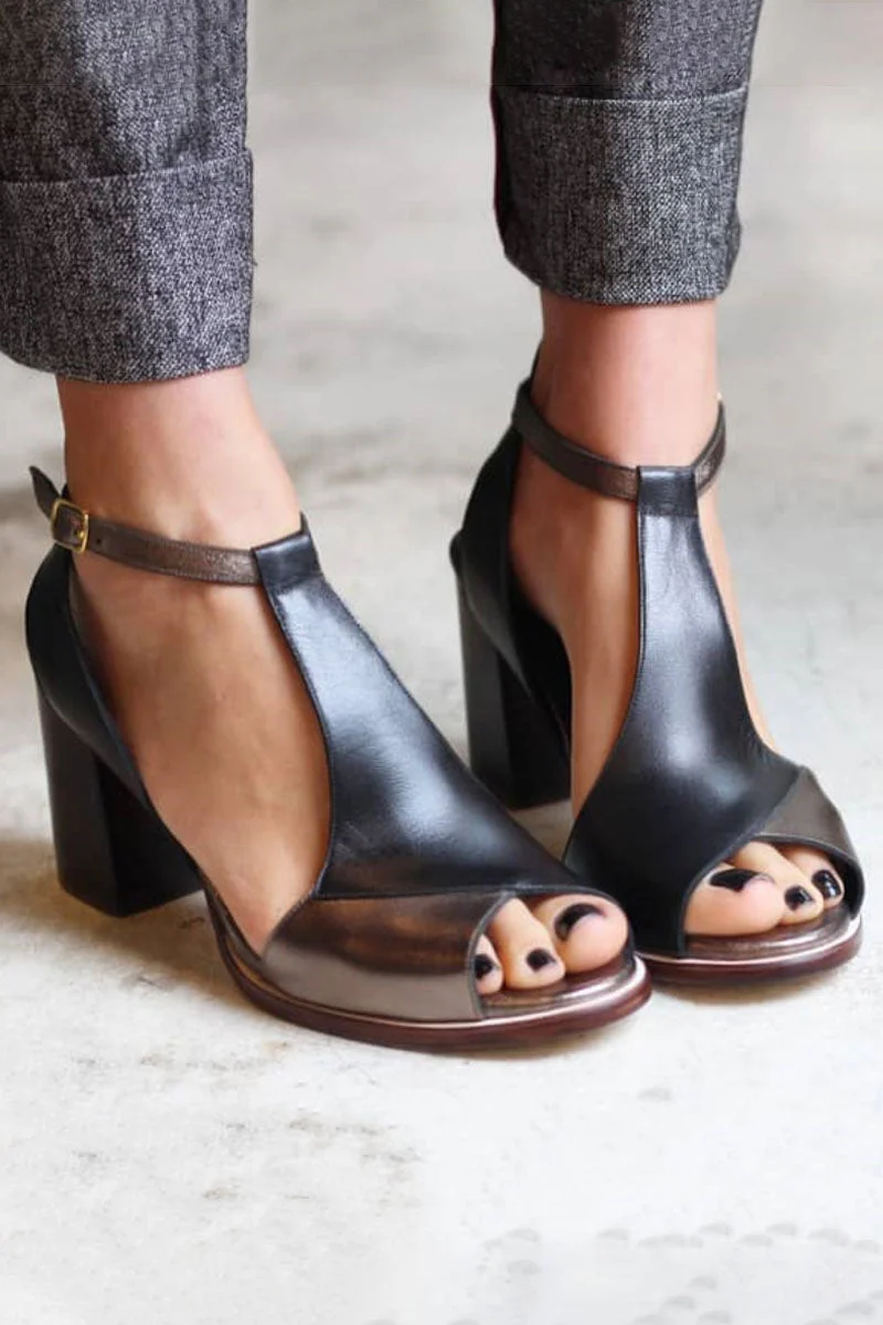 Nadaria | Schwarze Peep-Toe-Sandalen mit Absatz im Patchwork-Design - Image 2