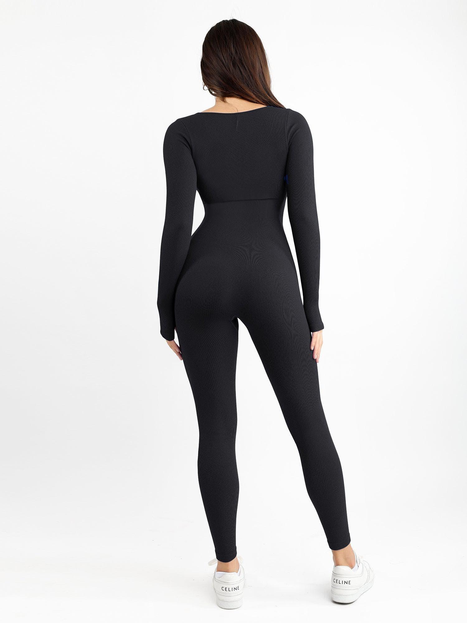 Nahtloser Langarm-Jumpsuit mit quadratischem Ausschnitt - Image 2