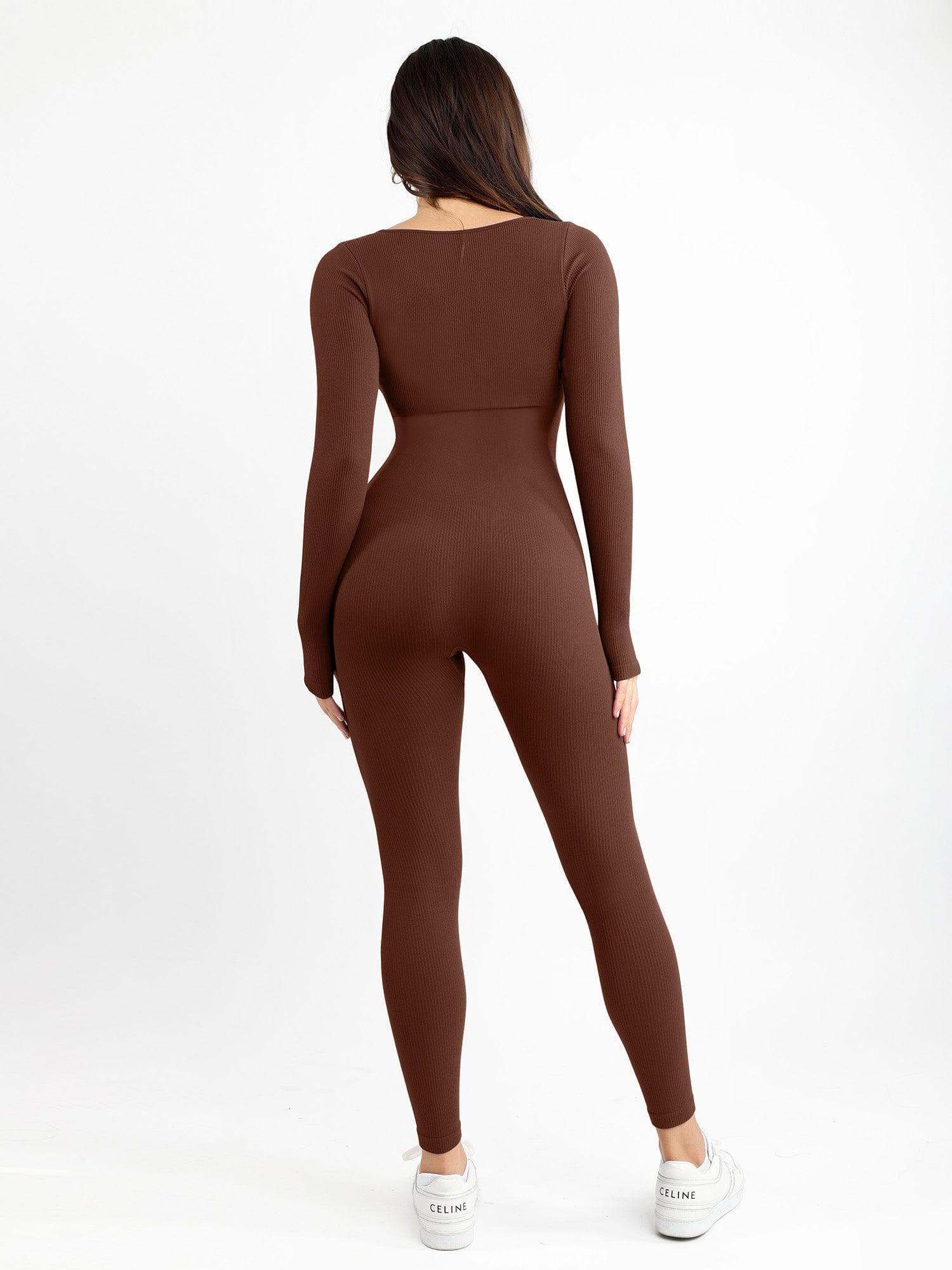 Nahtloser Langarm-Jumpsuit mit quadratischem Ausschnitt - Image 5