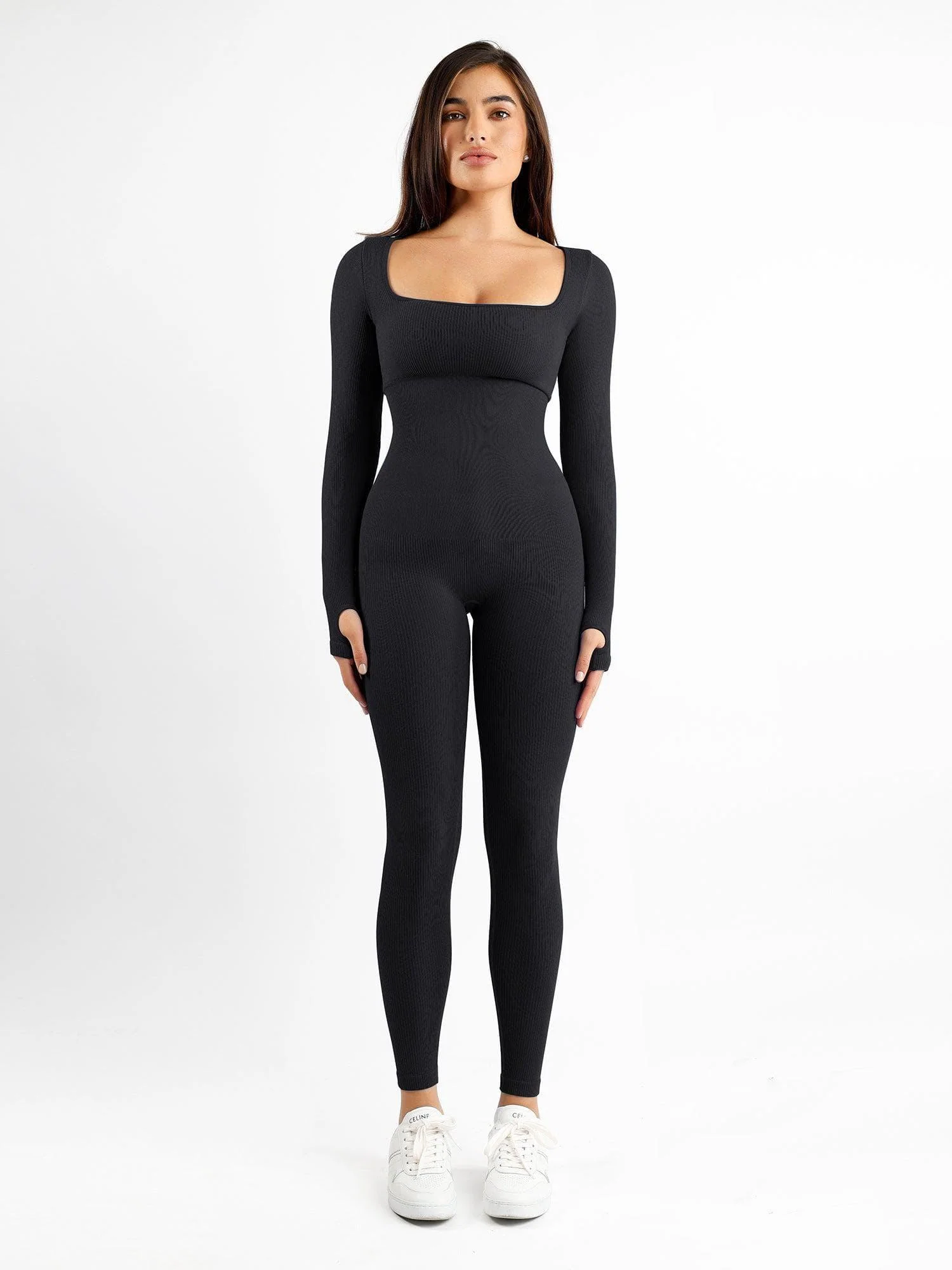 Nahtloser Langarm-Jumpsuit mit quadratischem Ausschnitt - Image 8