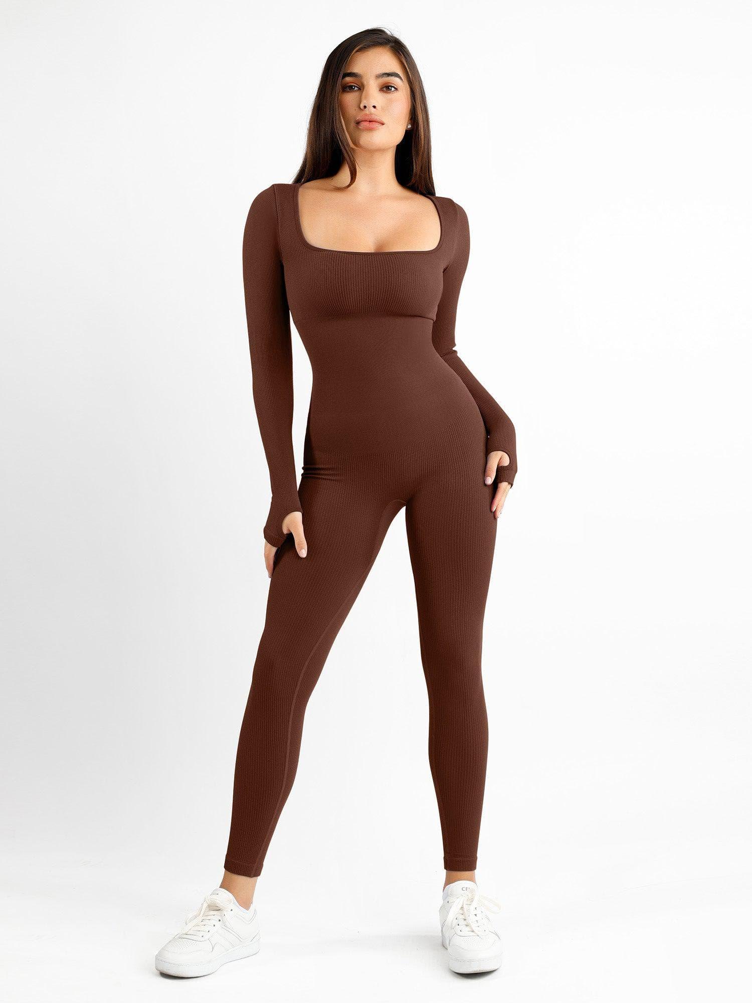 Nahtloser Langarm-Jumpsuit mit quadratischem Ausschnitt - Image 9