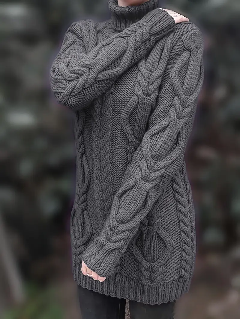 Narda - Klobig Kabel Gestrickt Rollkragen Kleid - Image 21