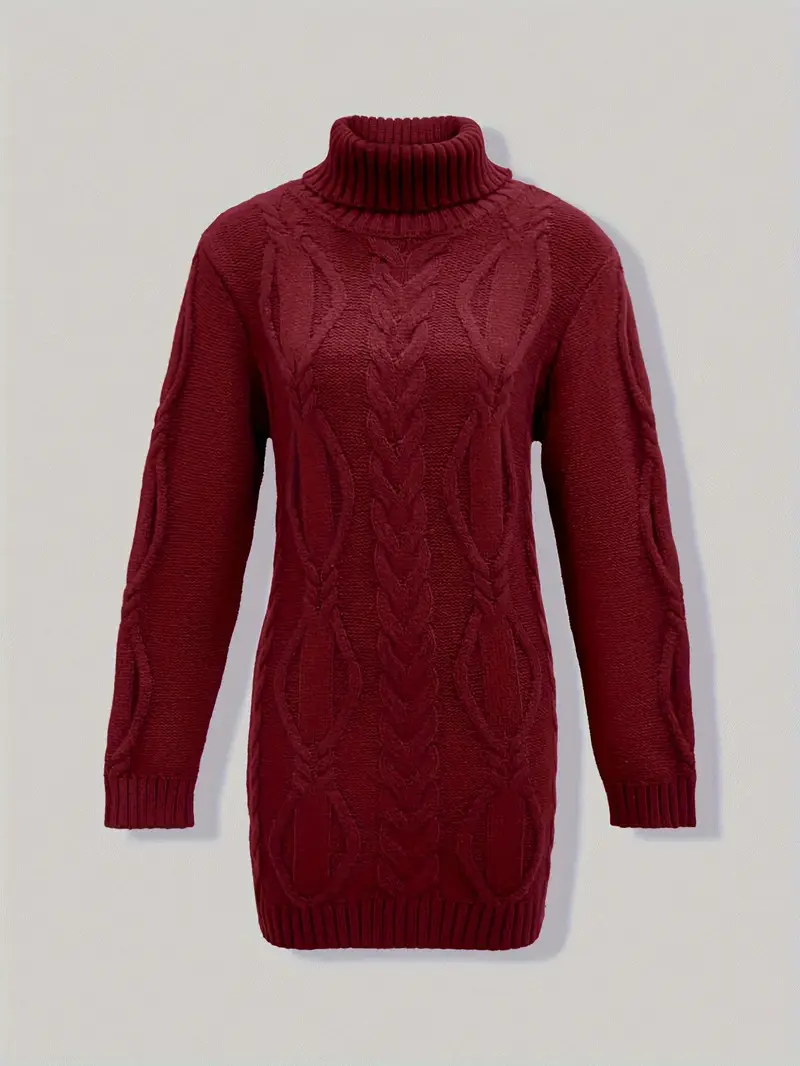 Narda - Klobig Kabel Gestrickt Rollkragen Kleid - Image 3