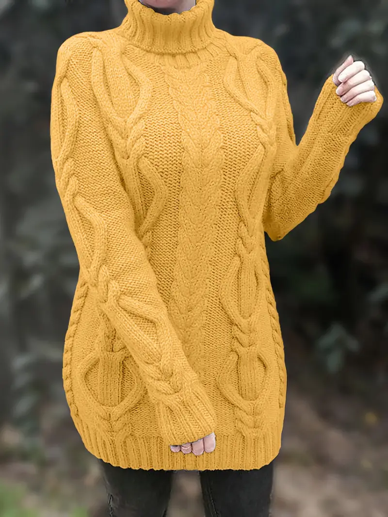 Narda - Klobig Kabel Gestrickt Rollkragen Kleid - Image 35