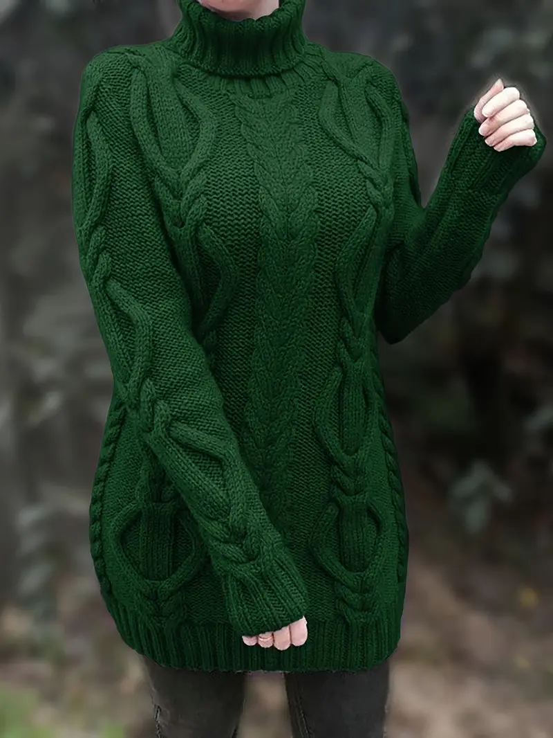 Narda - Klobig Kabel Gestrickt Rollkragen Kleid - Image 39