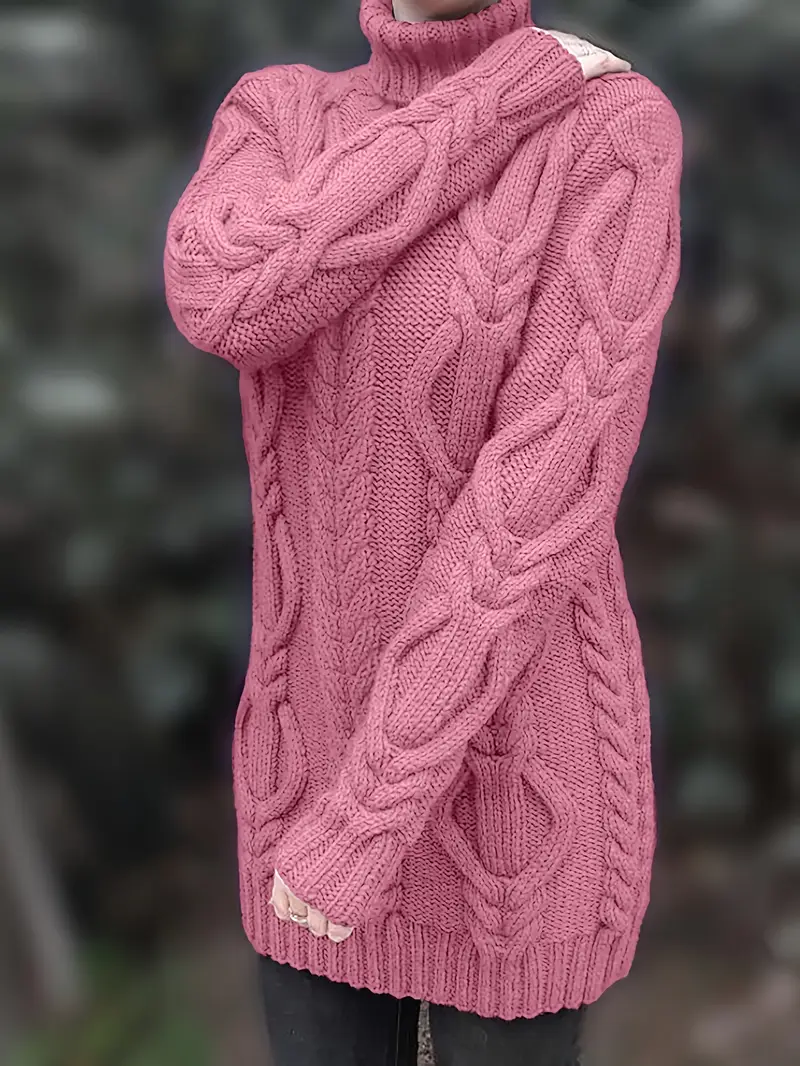 Narda - Klobig Kabel Gestrickt Rollkragen Kleid - Image 7