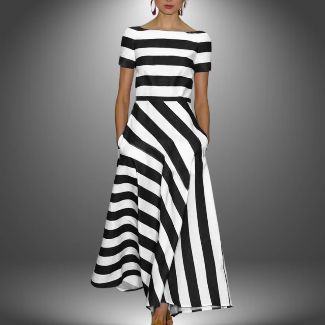 Nicole | Handgefertigtes Langarmkleid mit Streifen - Image 2