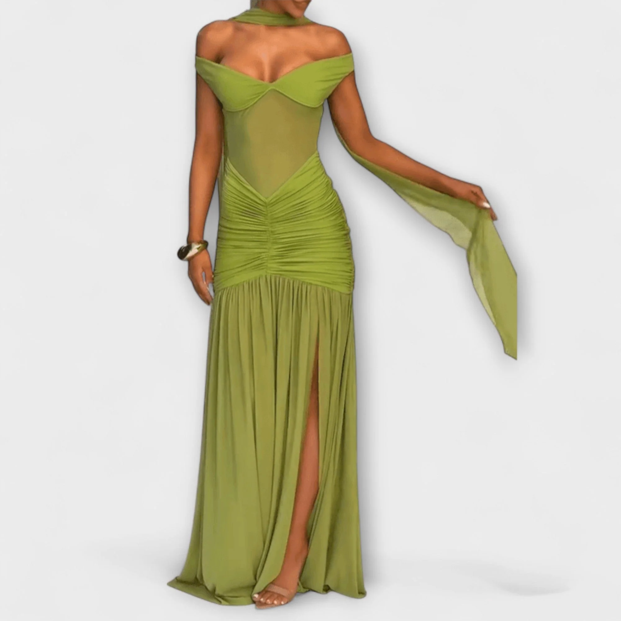 Nicole - Olivgrünes Maxikleid mit V-Ausschnitt - Image 4