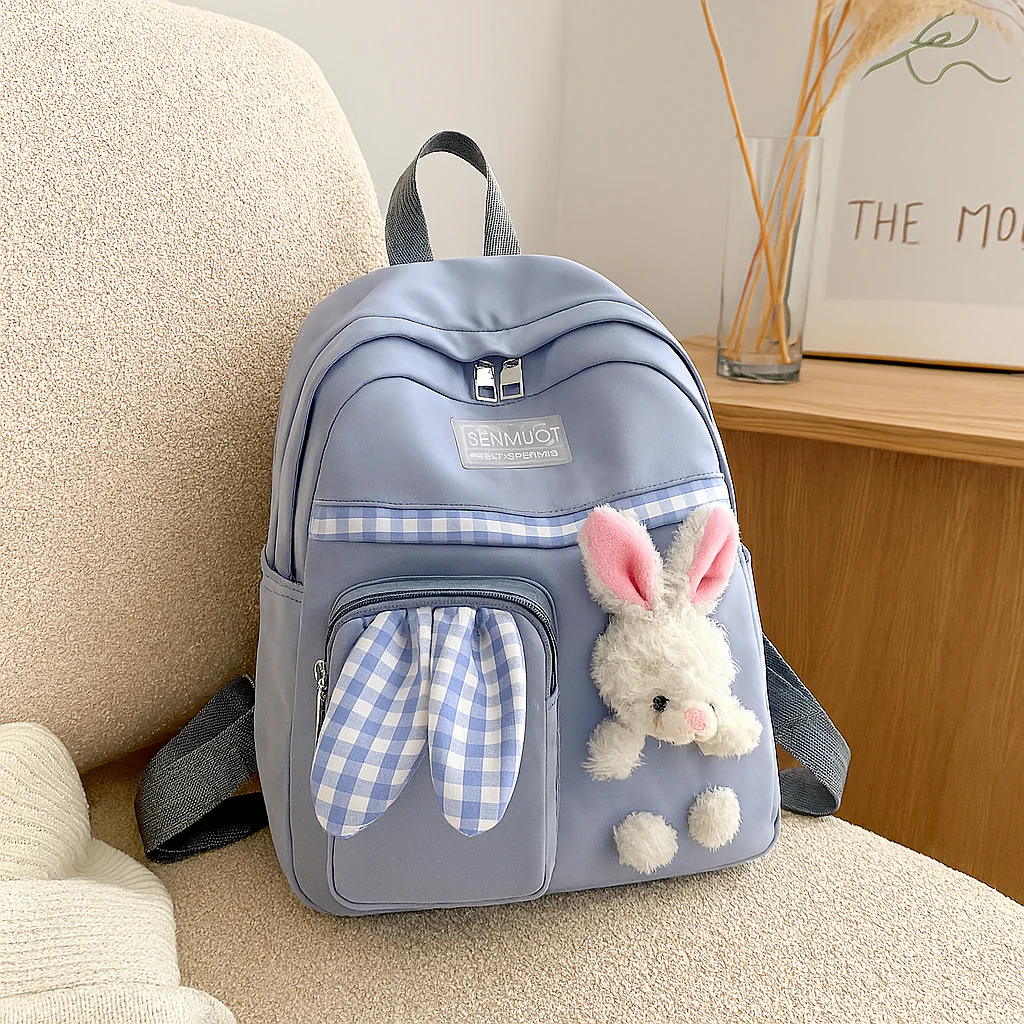 Niedlicher Cartoon-Mini-Rucksack für Mädchen – Faltbare, leichte Reisetasche mit rosa Häschen- und blauem Panda-Design - Image 6