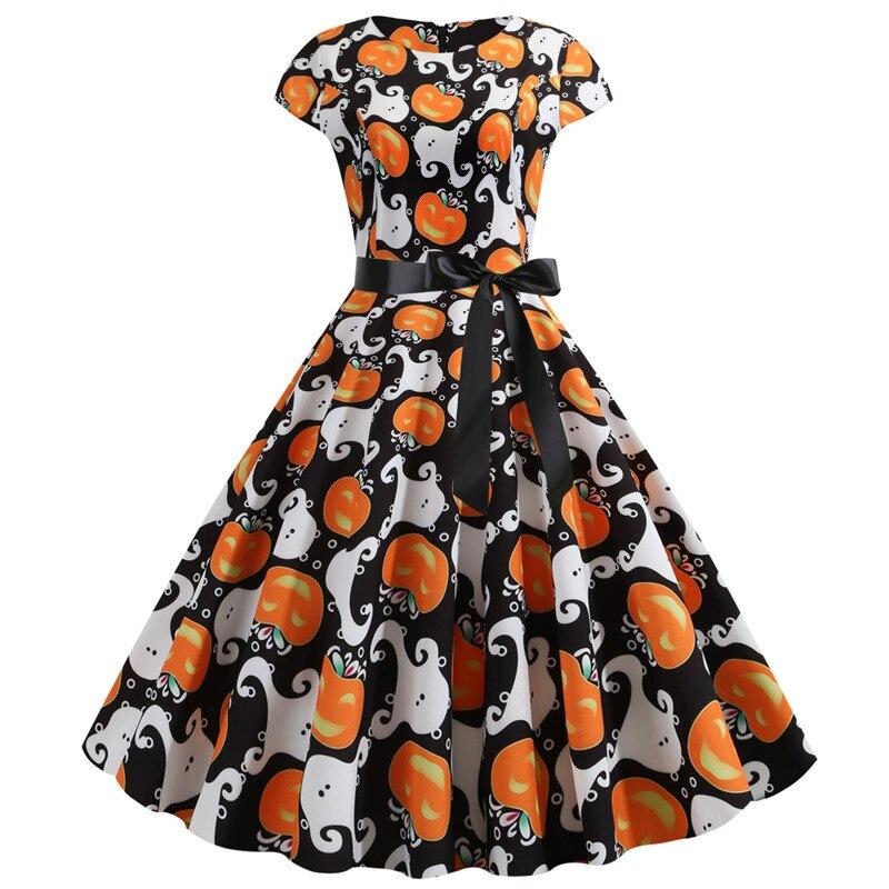 Niedlicher Kürbis Druck Halloween Kostum Kleid | Midi - Image 2