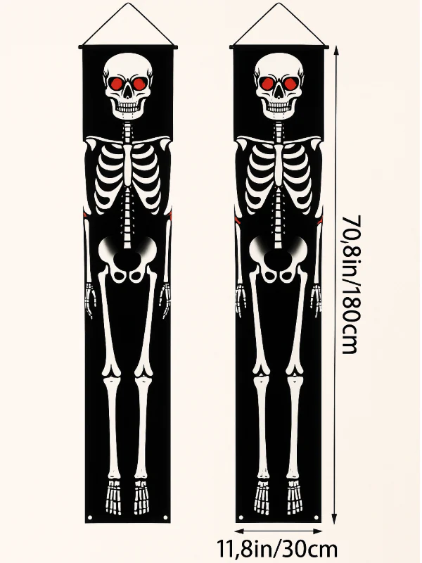 NightShade Halloween Türbanner – 2-teilige doppelseitige Skelettsoldaten aus Polyester - Image 3