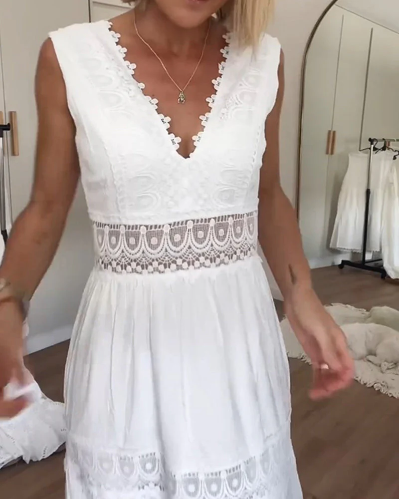 Ninfea | Ärmelloses Midikleid im Boho-Stil mit Spitzendetails - Image 2