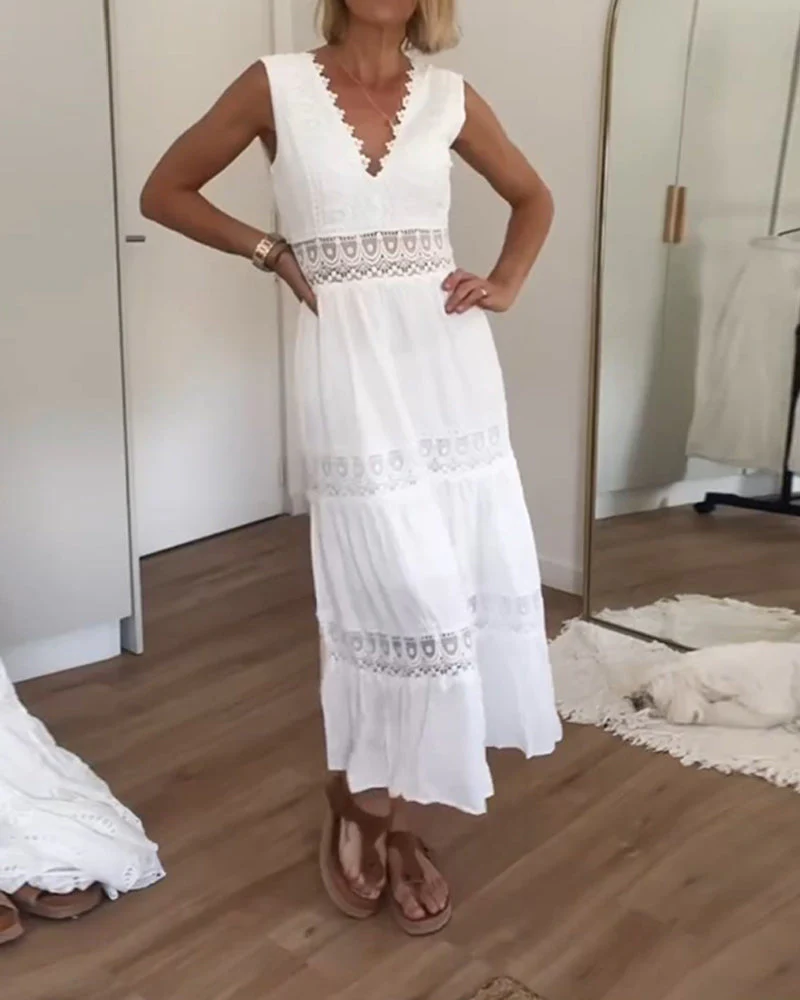 Ninfea | Ärmelloses Midikleid im Boho-Stil mit Spitzendetails - Image 3