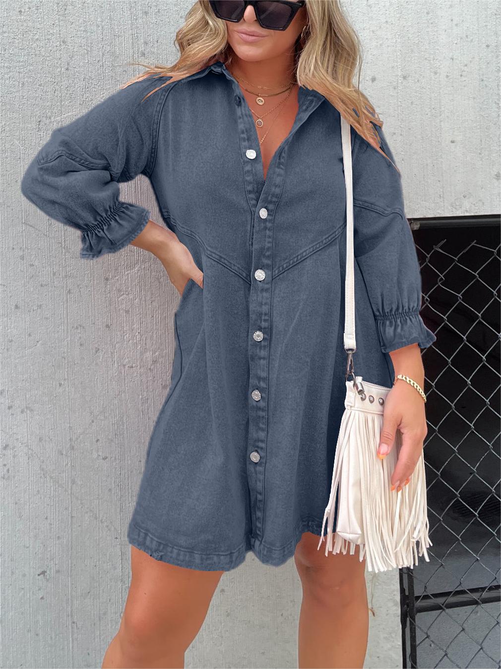 Nola | Stilvolles Denim-Midi-Kleid mit Umlegekragen - Image 2