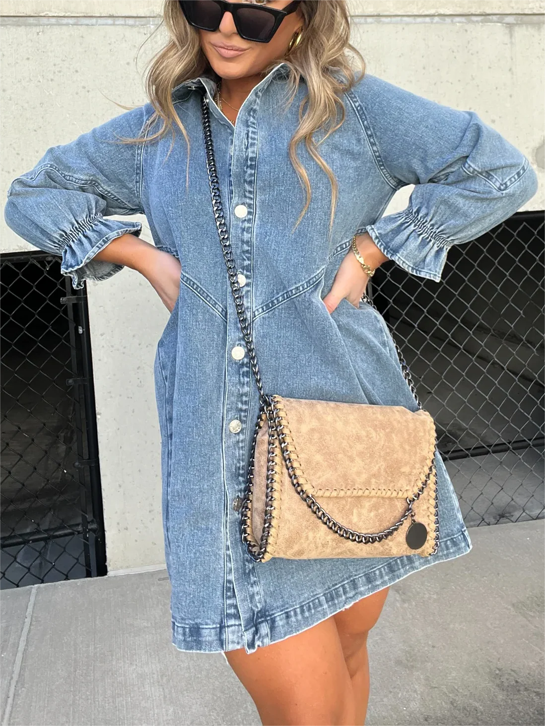 Nola | Stilvolles Denim-Midi-Kleid mit Umlegekragen - Image 3