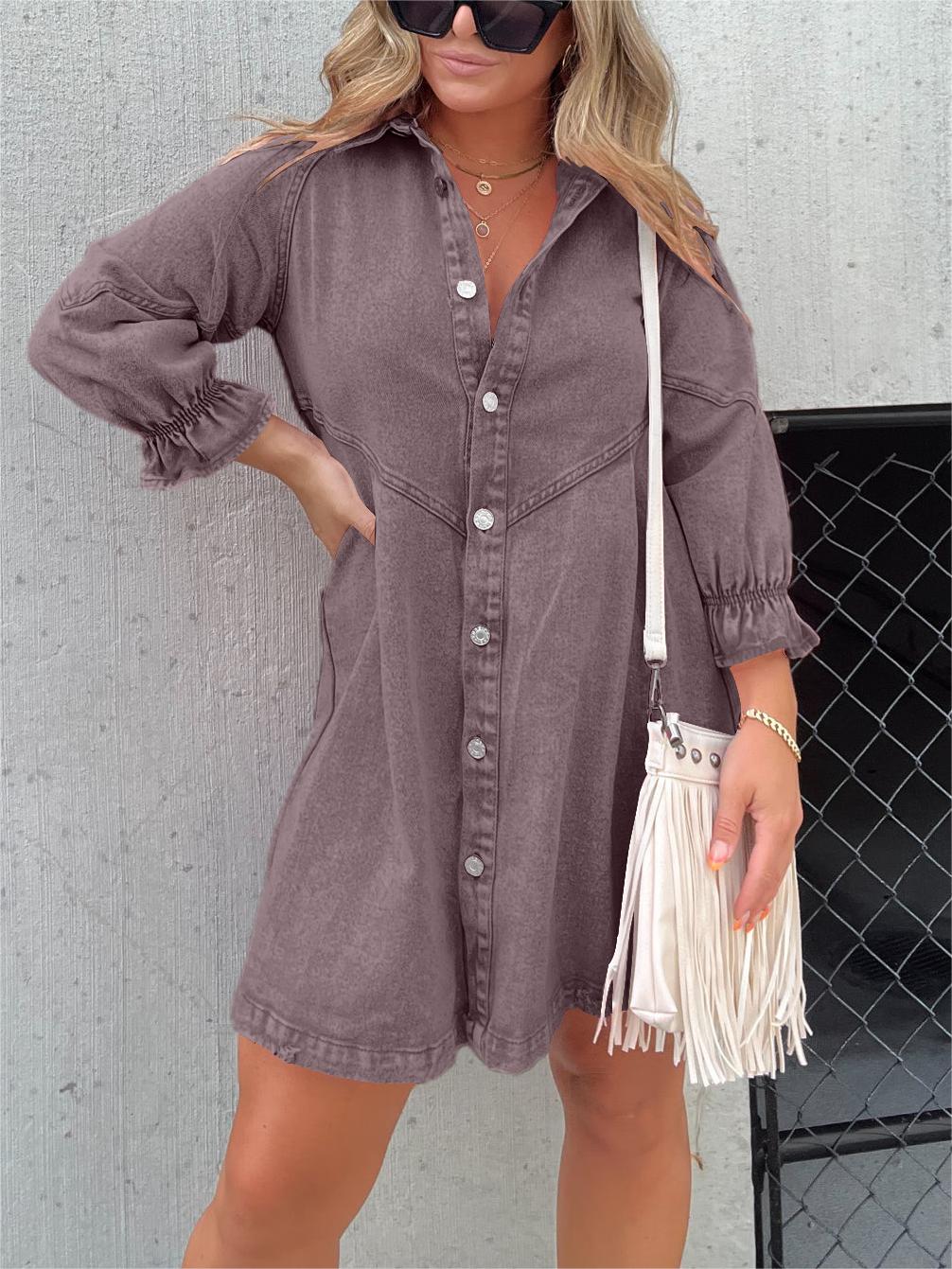Nola | Stilvolles Denim-Midi-Kleid mit Umlegekragen - Image 4